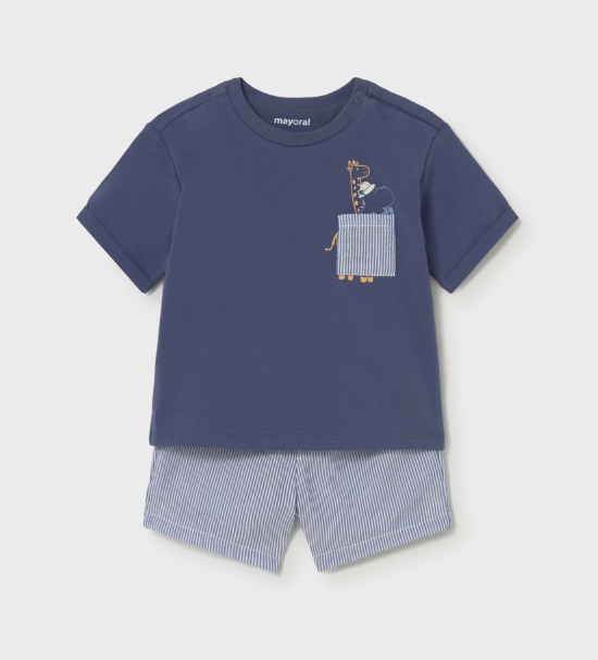 Mayoral Stripe Shorts & T-Shirt Set Style 1228 - Capri Blue